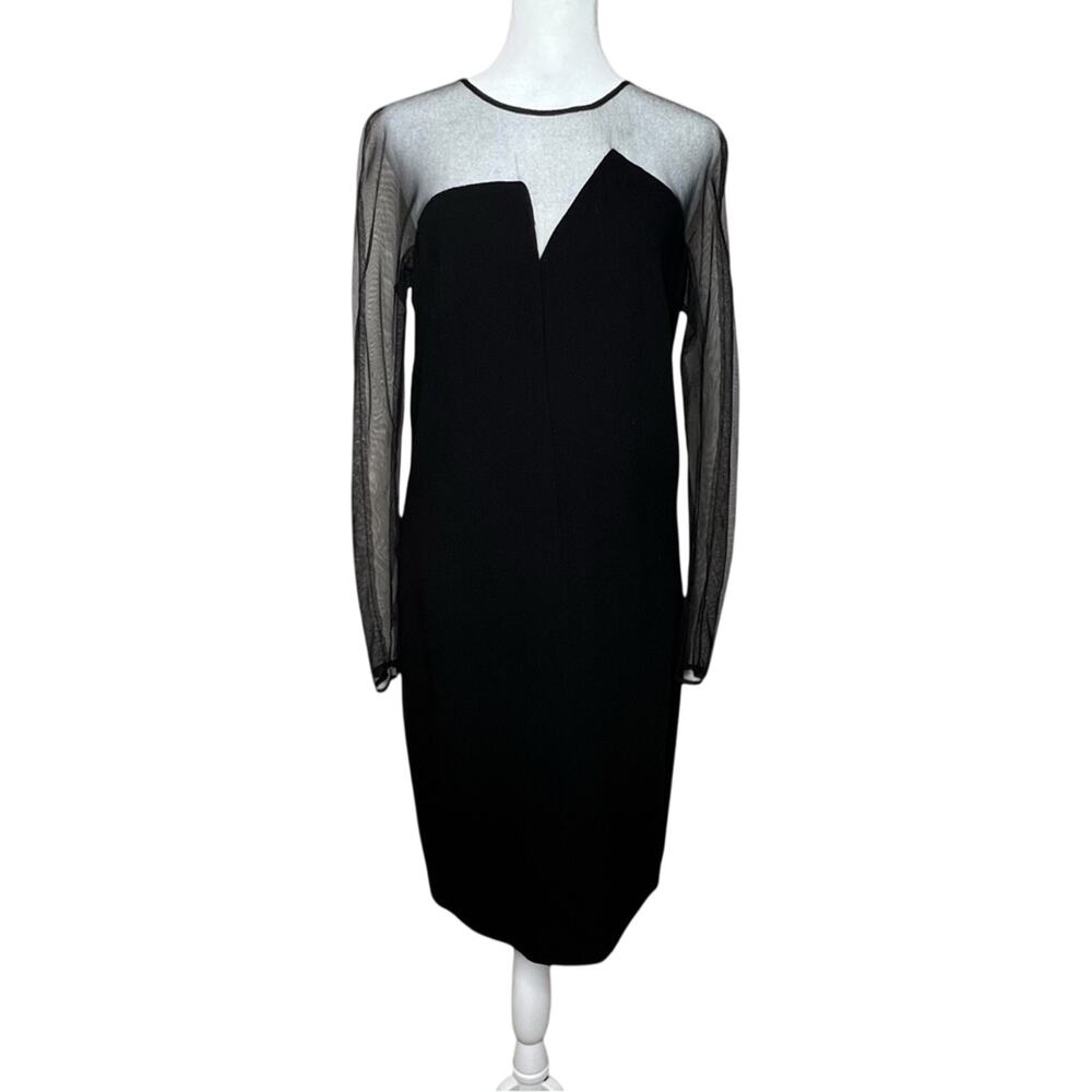 Poleci Black Illusion Dress 8 Silk Lined Wool Blend Sheer Long Sleeve Goth Noir